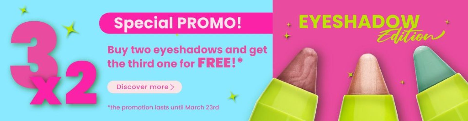 Banner promo marzo 3x2 su tutti gli eyeshadow